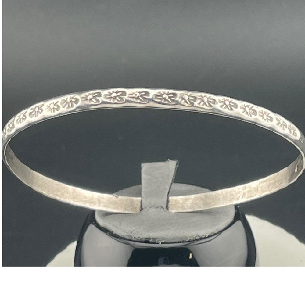 Vintage Mexican Sterling Silver Daisy Bangle Bracelet 925 Floral Stamped Thin